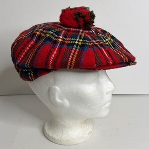 Vintage Hat Mens 7 1/2 Royal Stewart Tartan Plaid County Cap Made in Scotland